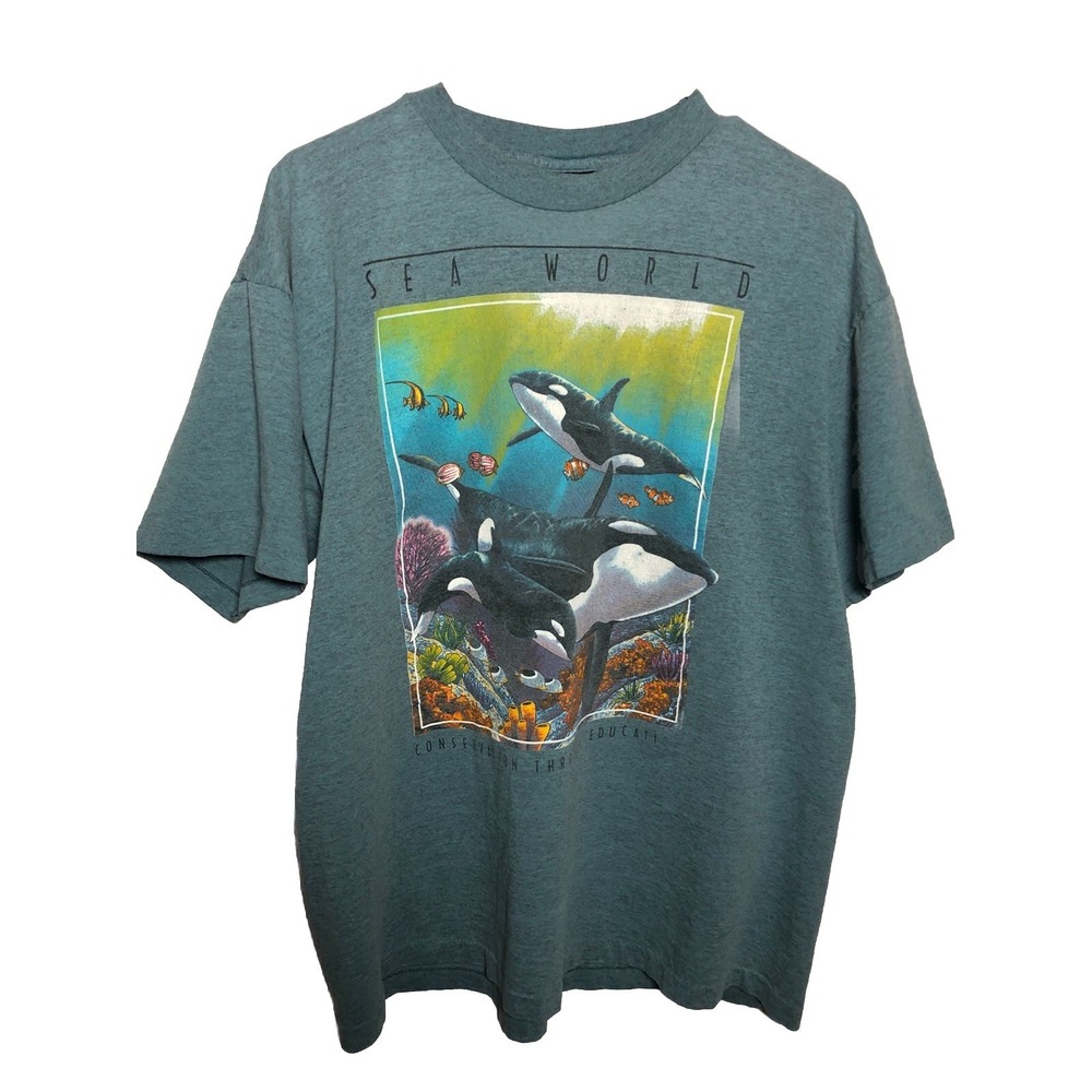 Vintage 90s Sea World Orca Whale T-Shirt Signal Sport USA XL Ocean Graphic Tee